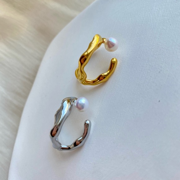 Tide Fresh Water Pearl Ring With Vintage Style Band Open Band Free Size - Picture 8 of 12